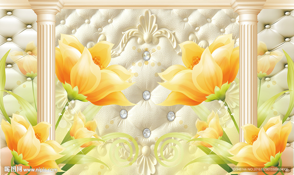 3D花卉软包背景墙