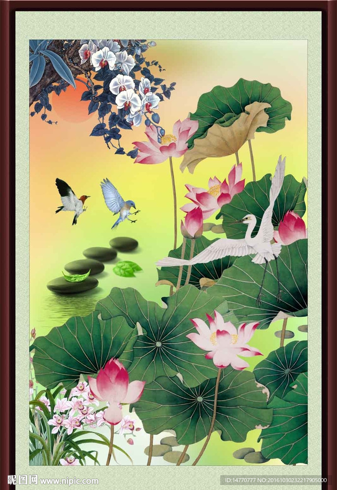 荷花竖幅壁画