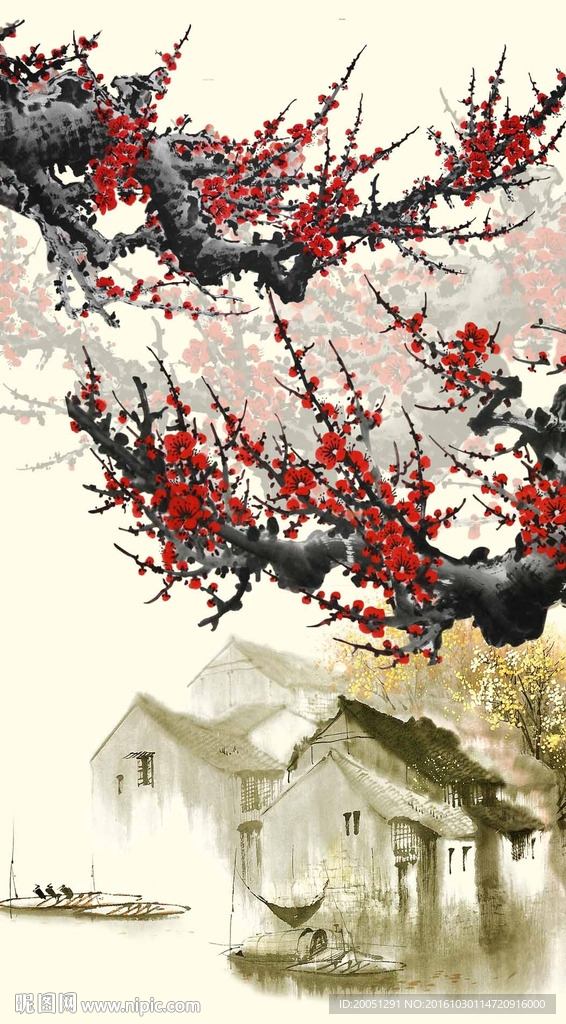 玄关背景墙 梅花