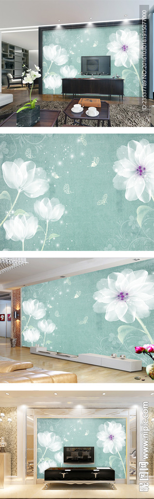 现代简约花卉电视背景墙
