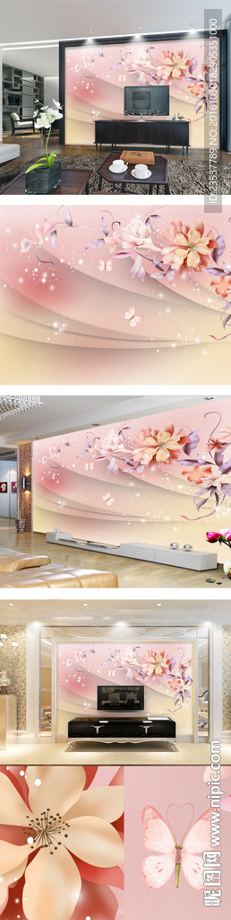 现代简约3D花朵电视背景墙