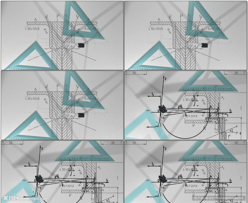 三角尺圆规绘图科技测量计算动画