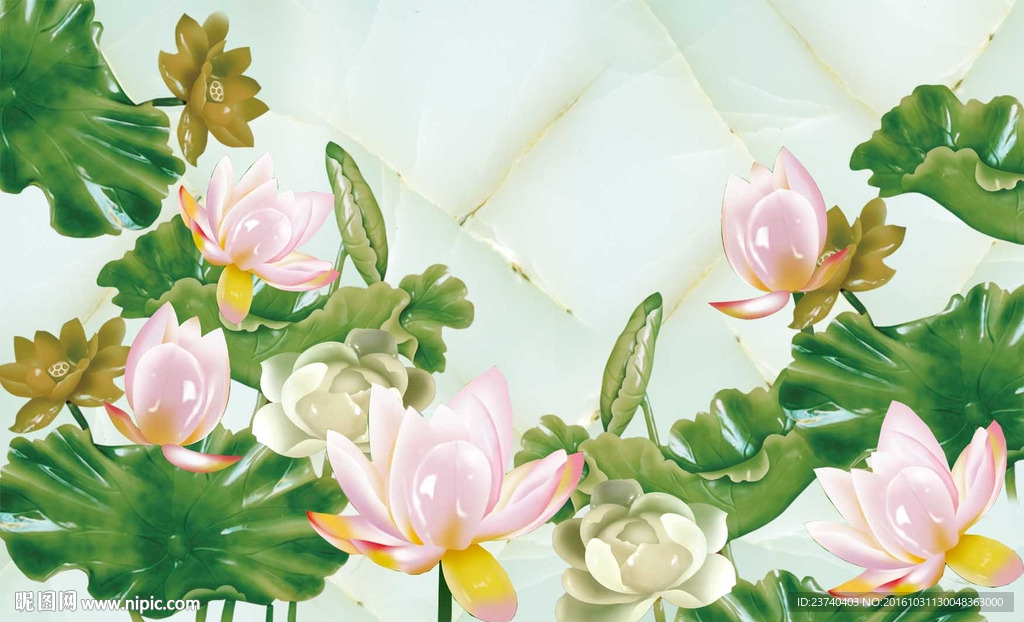 玉雕荷花电视背景墙