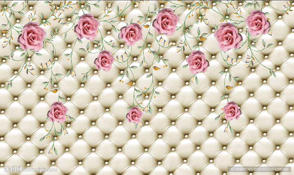 唯美玫瑰花软包立体背景墙