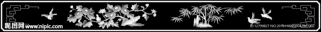 梅兰竹菊长条灰度图