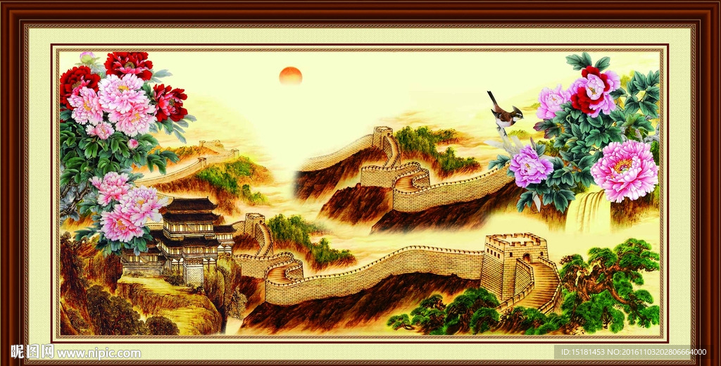 长城牡丹图