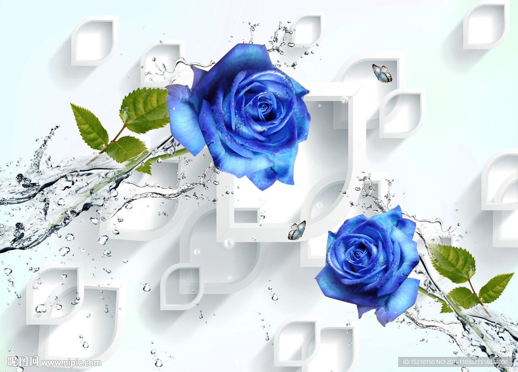 3D蓝玫瑰花