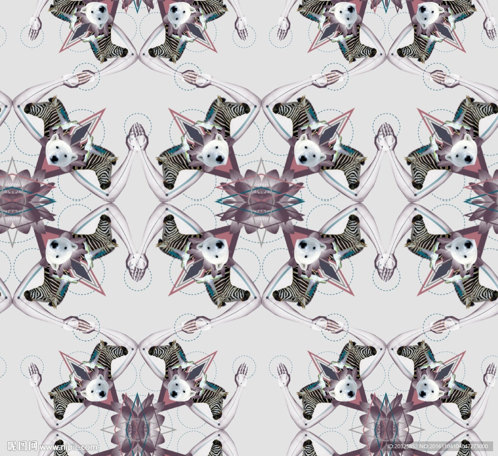 原创趣味北极熊斑马图案设计