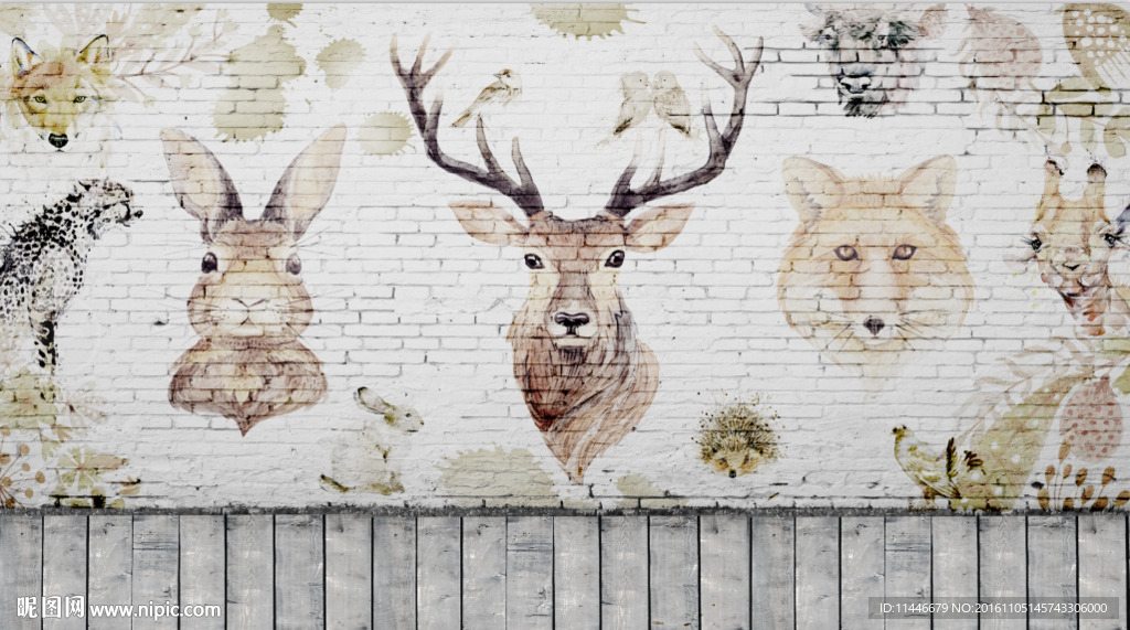 复古砖墙动物头像背景