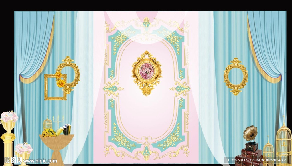 可出图蒂芙尼蓝加粉色婚礼合影区