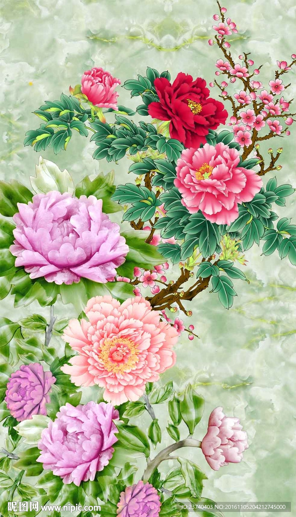 玉雕牡丹背景墙