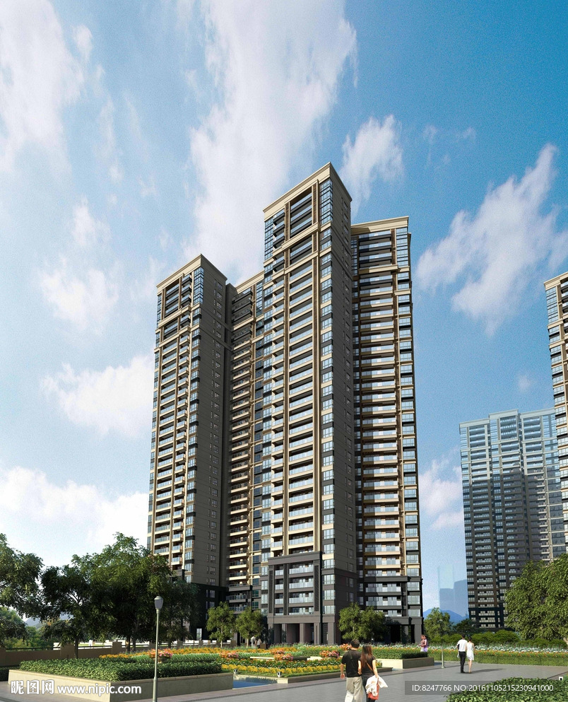高层住宅白天建筑效果图