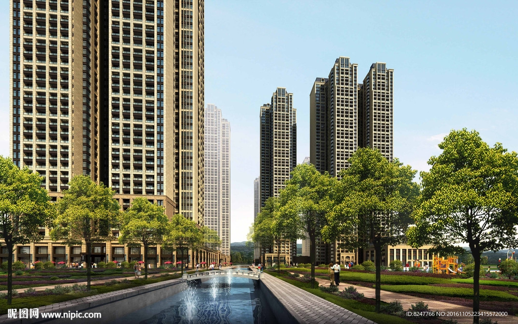 住宅区内庭景观建筑效果图