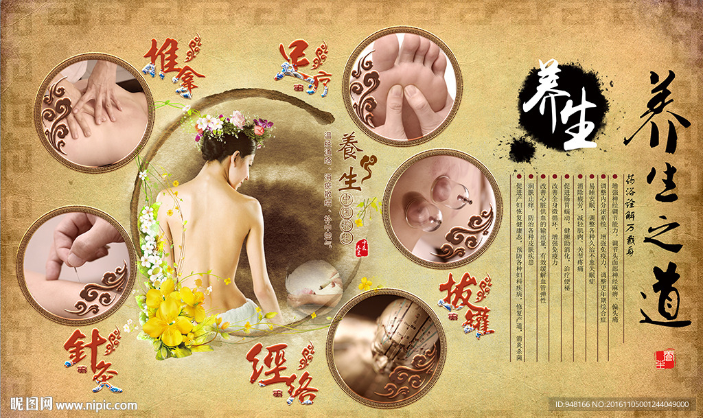 中式中医养生古典背景墙