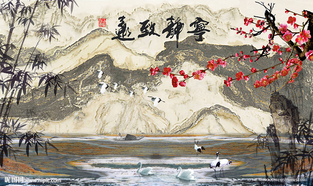 大理石背景山水风景画