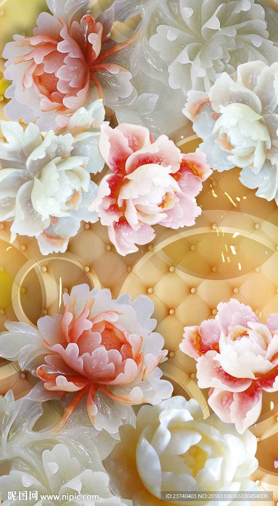 玉雕牡丹背景墙