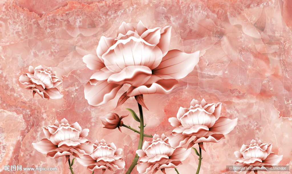 复古花束大理石背景墙