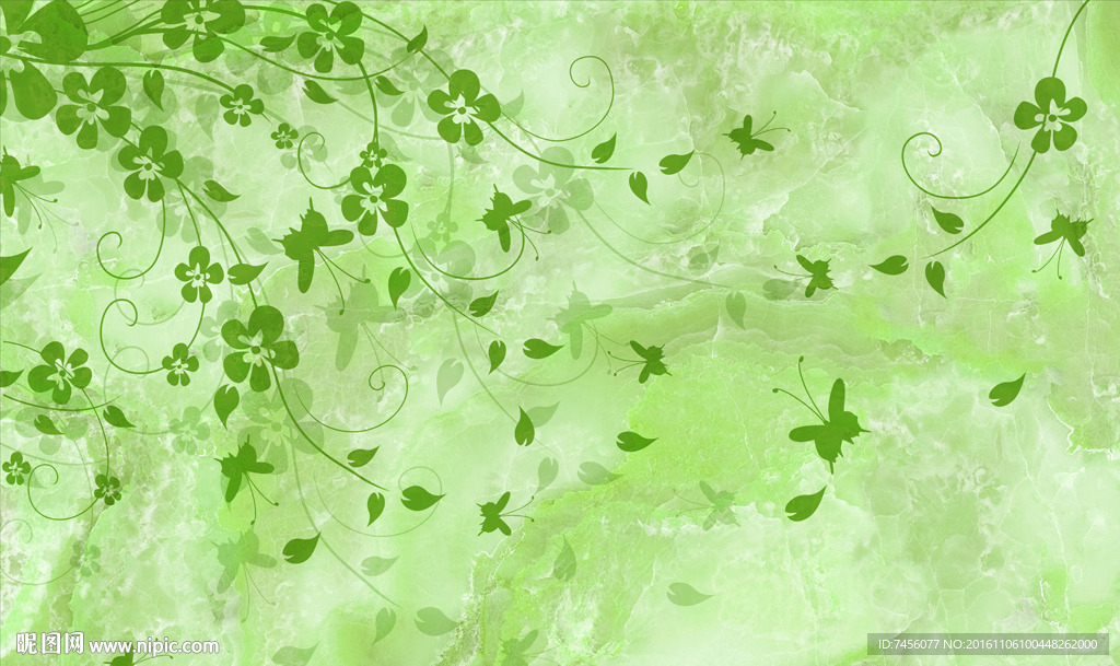 小清新飘叶树藤背景墙