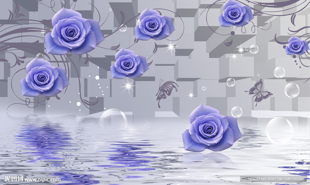 水中玫瑰花立体背景墙