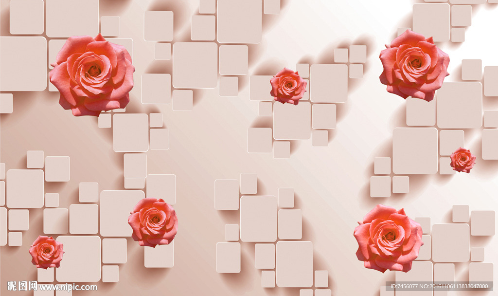 时尚唯美玫瑰花立体背景墙