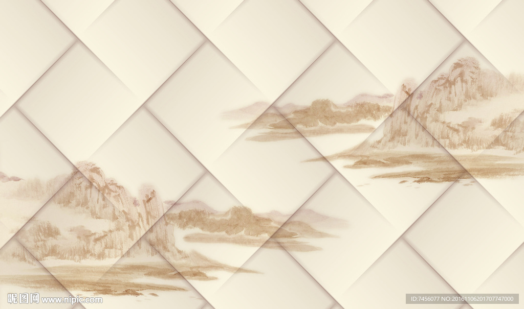 水墨山脉软包立体背景墙