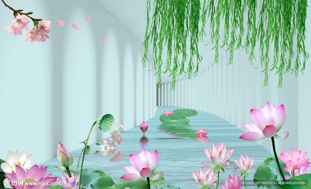 3d背景墙荷花