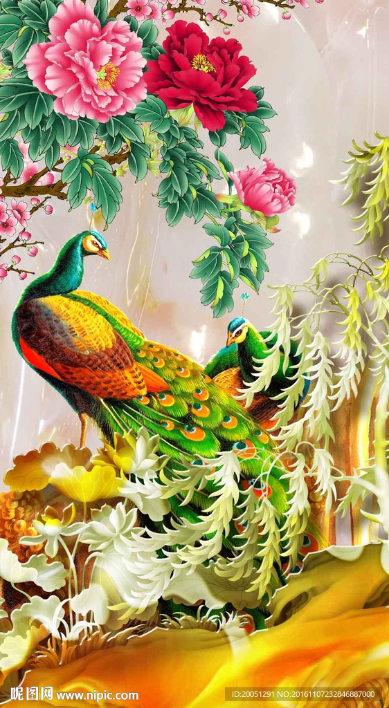 孔雀玄关背景墙