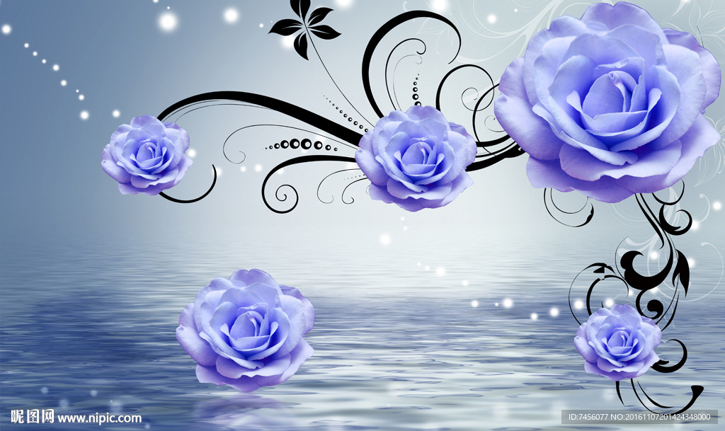 水中玫瑰花浪漫立体背景墙