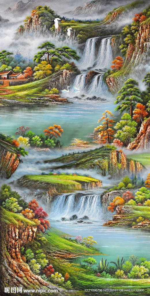 油画风景玄关背景墙