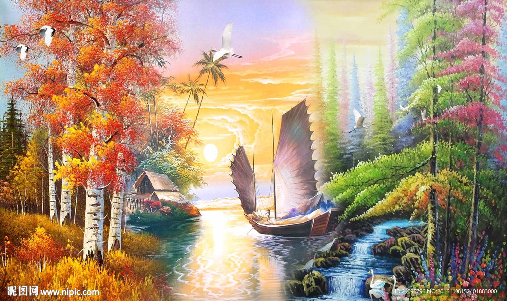 油画风景电视背景墙