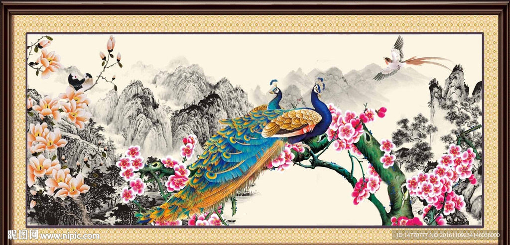 孔雀图 红梅报喜