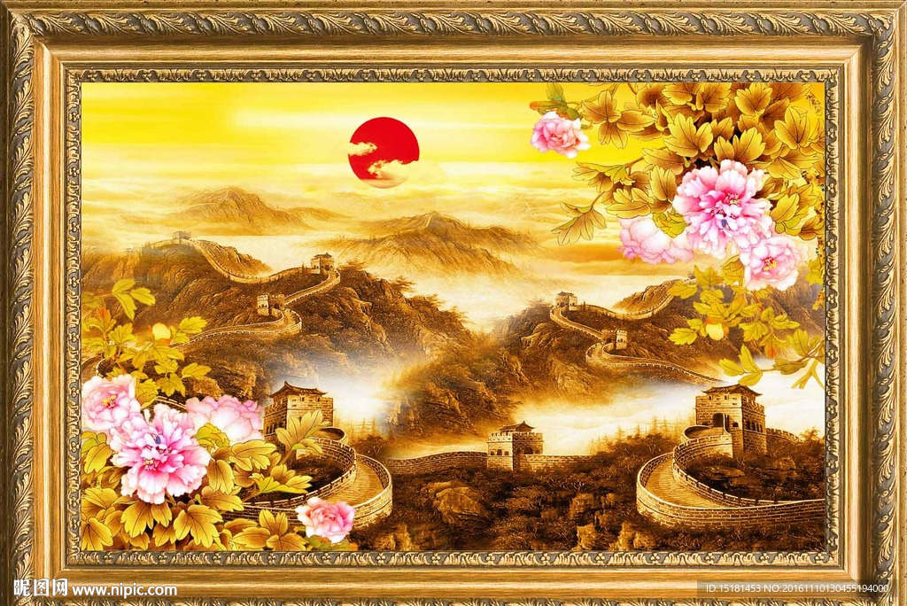 长城牡丹图