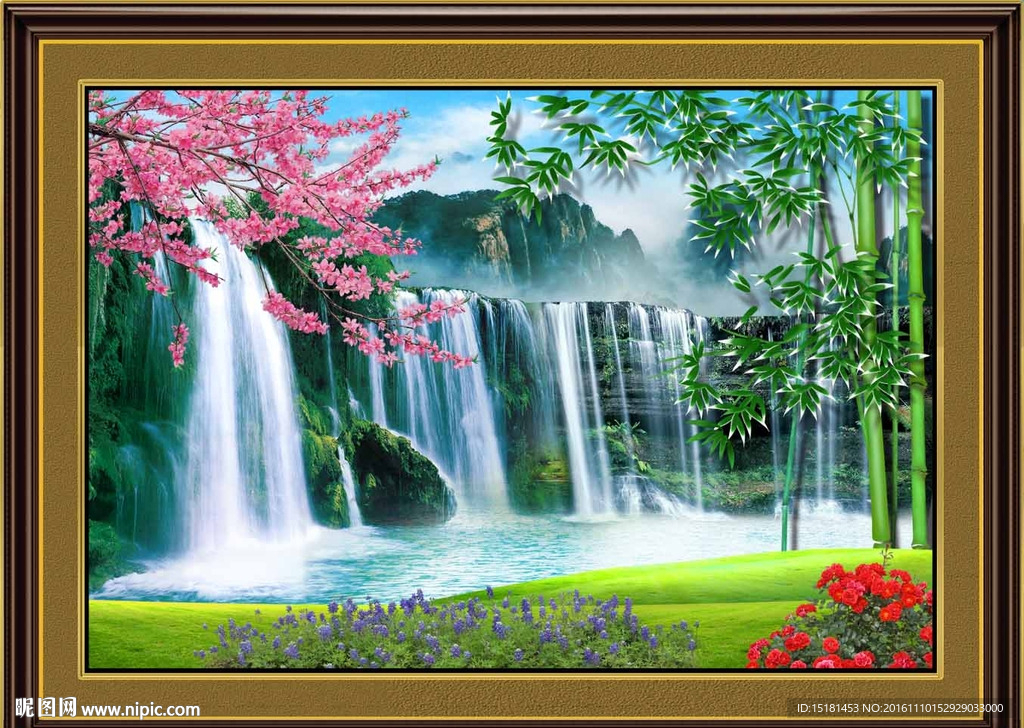 山水风景 竹子图