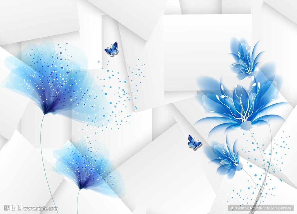 3D蓝色梦幻花朵