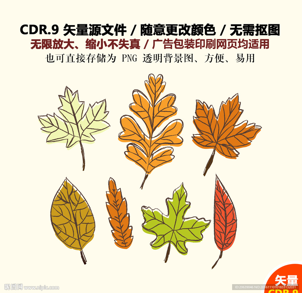 手绘卡通树叶树枝矢量图