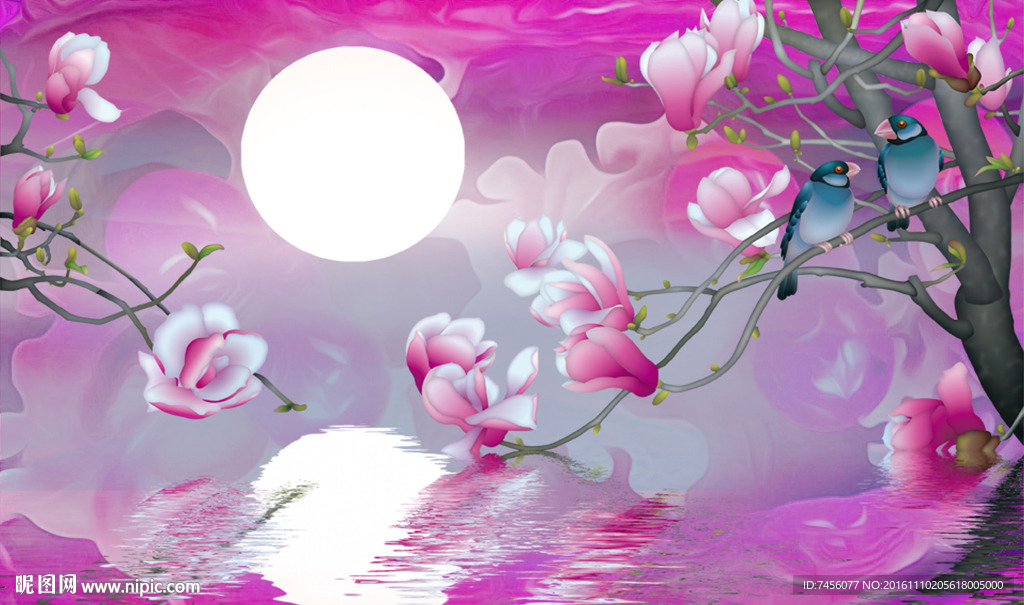 花好月圆水中花背景墙