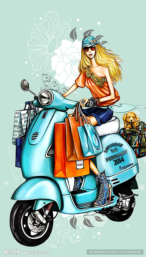 摩托少女插画