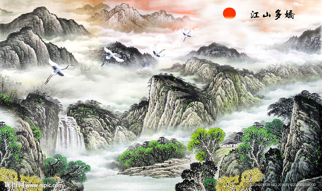 江山多娇中式背景墙