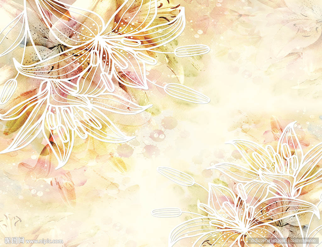 抽象水彩百合背景墙