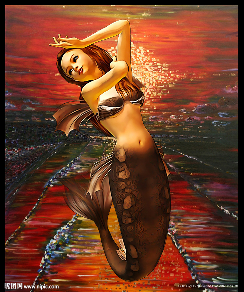人鱼油画
