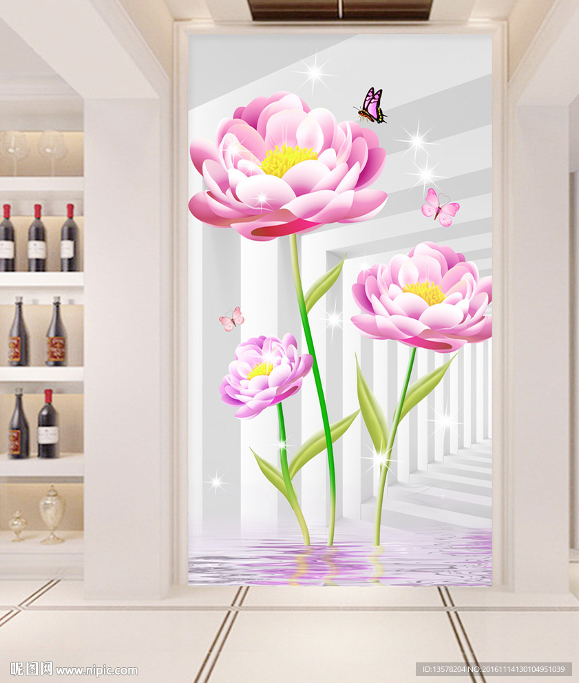 3D立体时尚花卉水中花卉玄关
