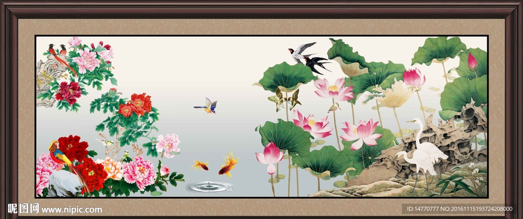 国画牡丹 荷花图