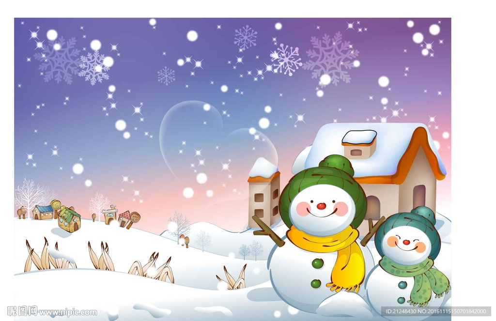 矢量雪景  雪人  童话圣诞