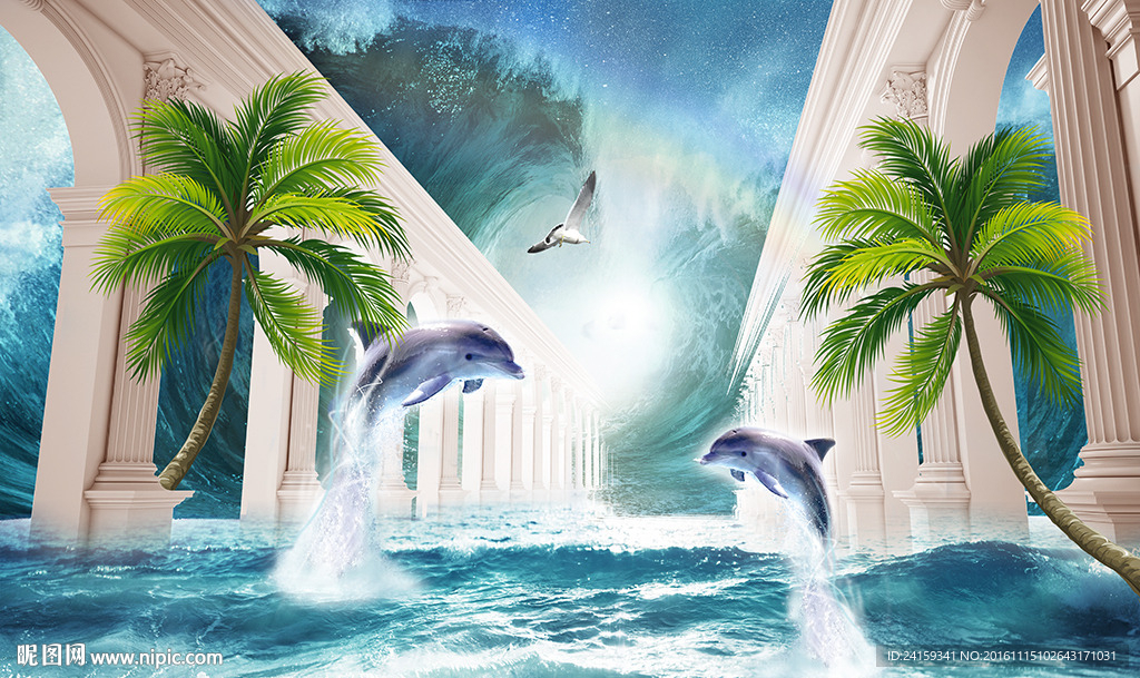 大型3d罗马大道海豚