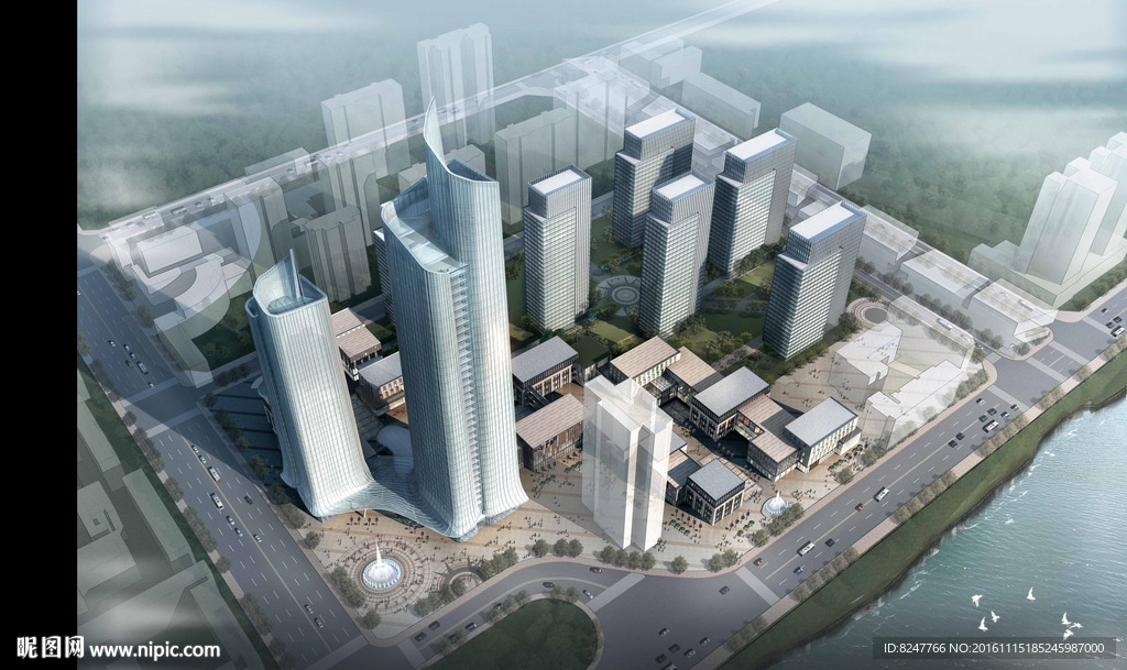 商务中心鸟瞰建筑效果图
