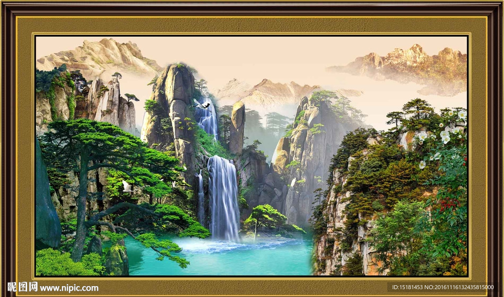 风景山水迎客松