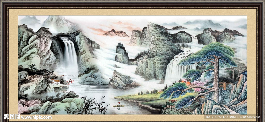 迎客松山水国画