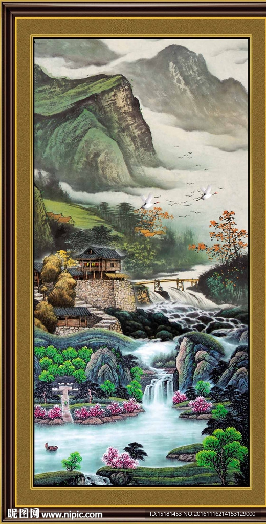 山水国画竖幅