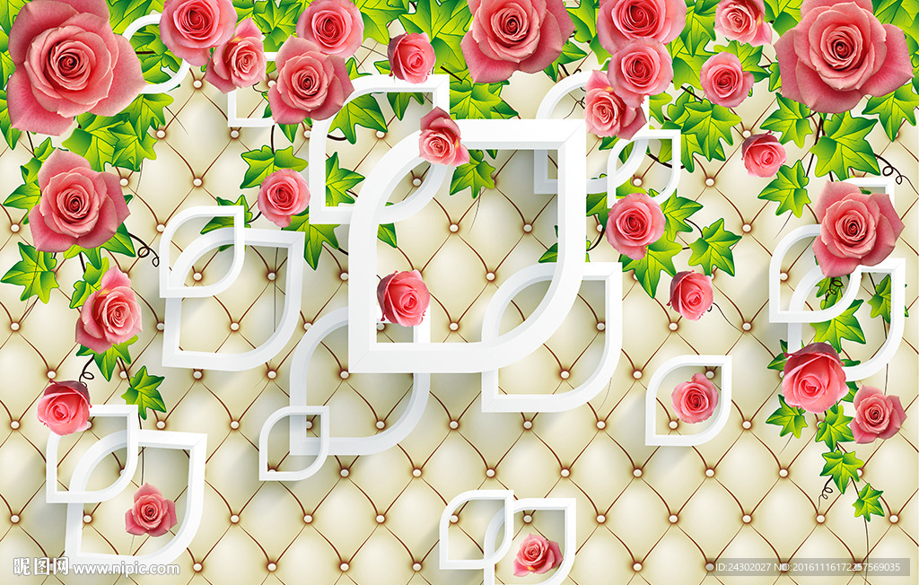 3D时尚玫瑰花影视背景墙