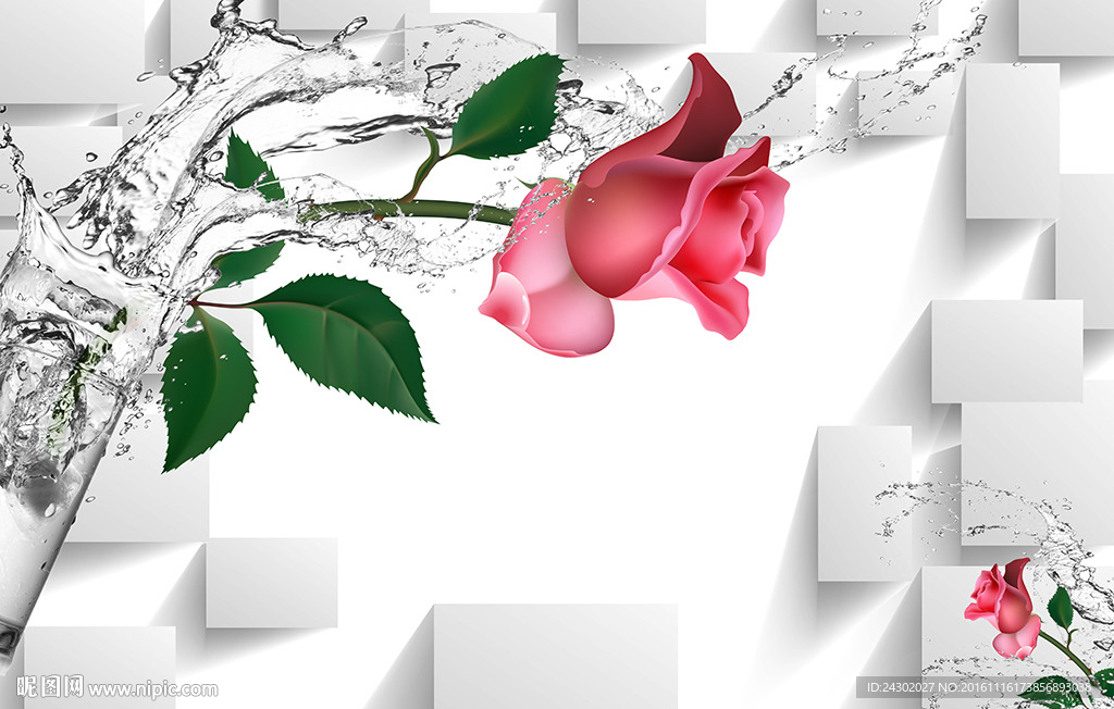 时尚3D玫瑰花影视背景墙